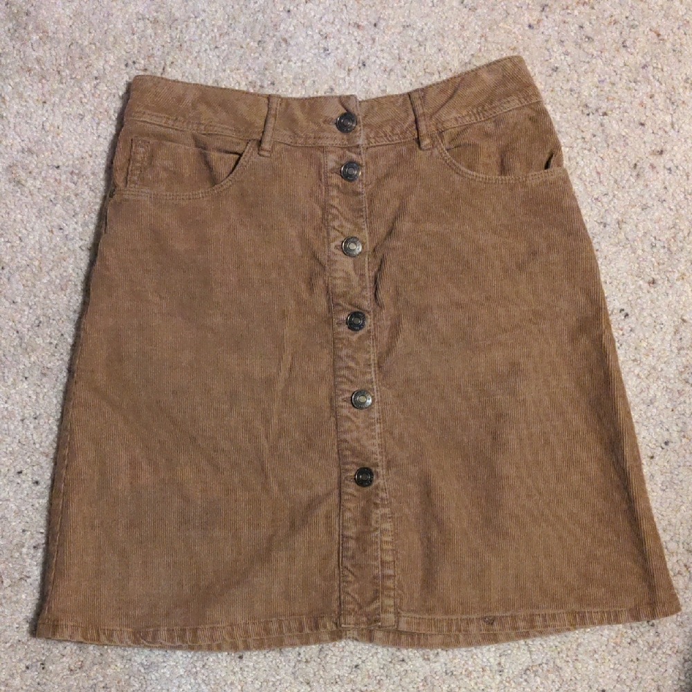 Brown Button-Front Corduroy Skirt